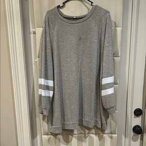 Gray Long Sleeve Top with White Stripes